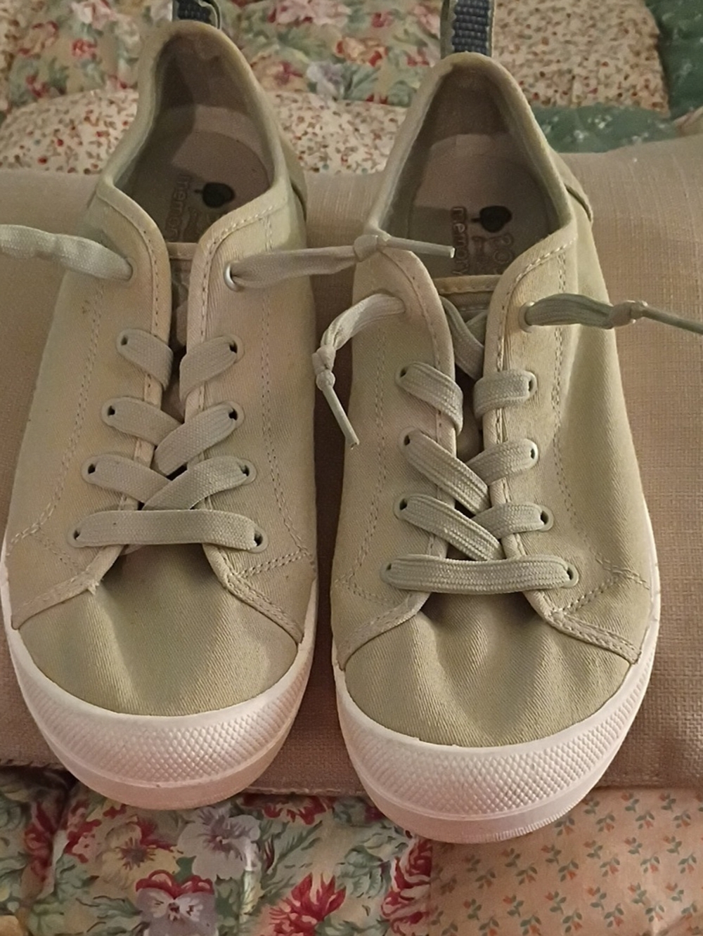 BOBS from Skechers Women's Canvas Sneakers in Light Olive with White Soles